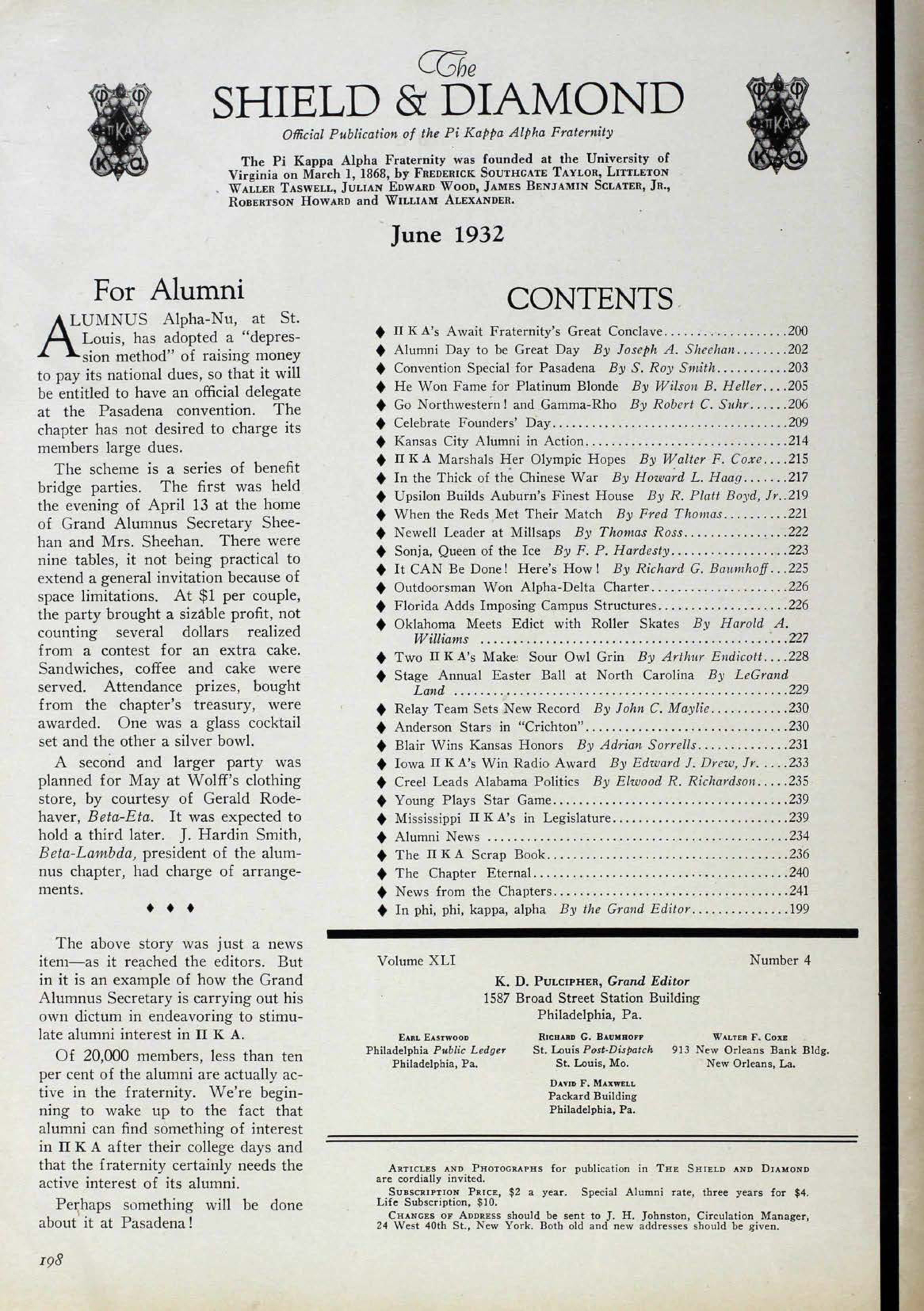 The Shield And Diamond, Vol. 41, No. 4, Table Of Contents